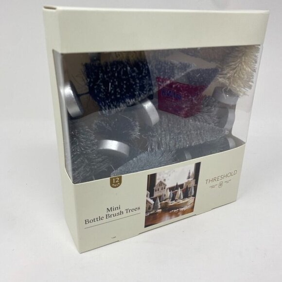 Target Threshold™ Christmas Set of 12 Mini Bottle Brush Trees Decor Grey Silver - Picture 1 of 7